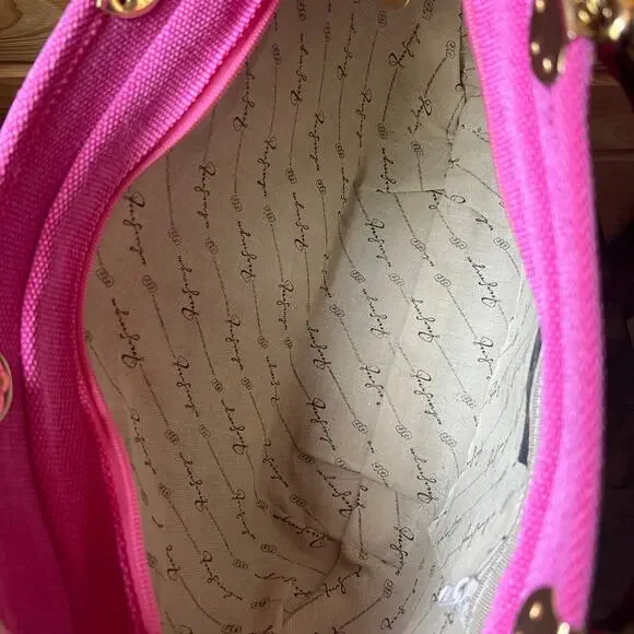 Hot Pink Woven Straw Tote Wood Handles Resort Bag Made in Italy NWOT Piergiorgio - Picture 10 of 16